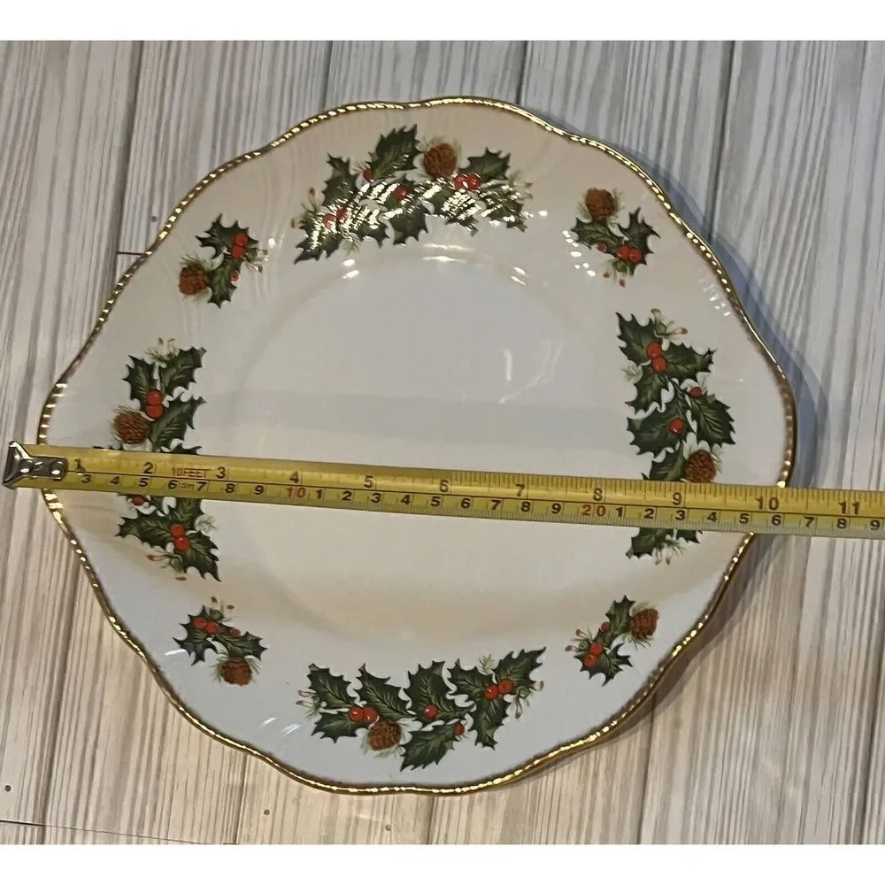 Rosina Queen Yuletide Sweets‎ Plate Cake Platter Signed Vintage Holly Berries